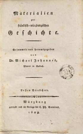 Materialien zur fränkisch-würzburgischen Geschichte, 1
