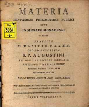 Materia tentaminis philosophici publici