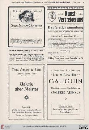 Anzeigenteil des Kunstgwerbeblattes und der Zeitschrift für bildende Kunst (Oktober 1910 - September 1911)