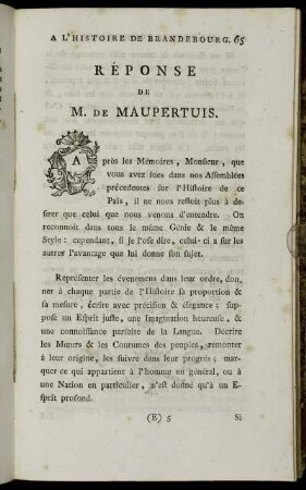 Réponse De M. De Maupertuis.