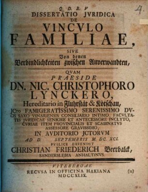 Diss. iur. de vinculo familiae