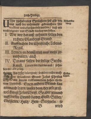 Abhandlung. Erster Theil. [Wie wir darauß nehmen sollen den rechten Glaubens-Grund.]