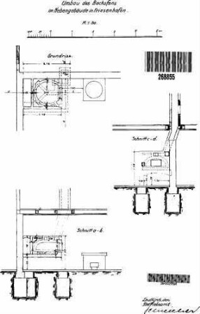 Friesenhofen: Nebengebäude Umbau Backofen Grundriß,Schnitte a-b,c-d
