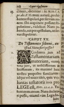 Caput XX. De Testamento solenni, an istud Nutu fieri possit?