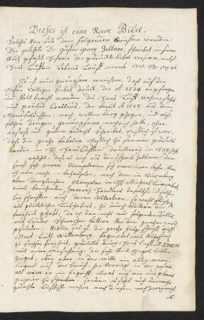 Handschriftliche Notiz zu der Bibelausgabe