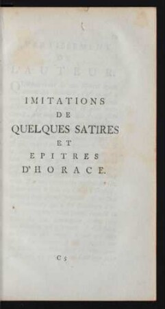 Imitations De Quelques Satires Et Epitres D'Horace