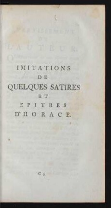 Imitations De Quelques Satires Et Epitres D'Horace