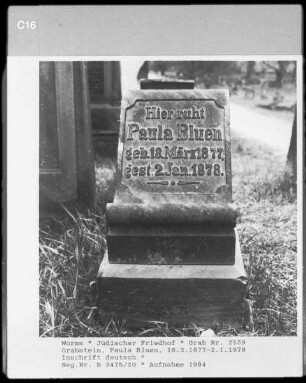 Grabstein der Paula Bluen (gestorben 1878.01.02)