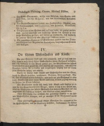 IV. Die schönen Wissenschaften und Künste