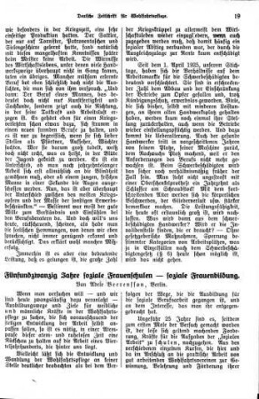 Fünfundzwanzig Jahre soziale Frauenschule - soziale Frauenbildung