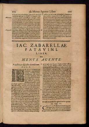 Iac. Zabarellae Patavini, Liber De Mente Agente.