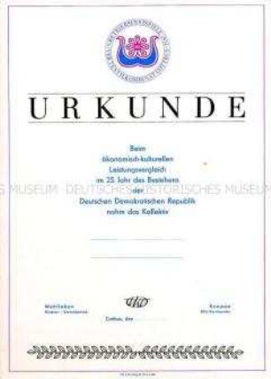 Urkunde "5. Betriebsfestspiele 1974" (blanko)