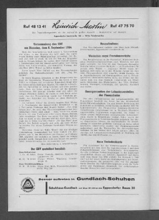 Versammlung des EBV am Dienstag, dem 8. September 1964