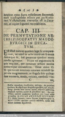 Cap. III. De Permutatione Archiepiscopatus Magdeburgici In Ducatum