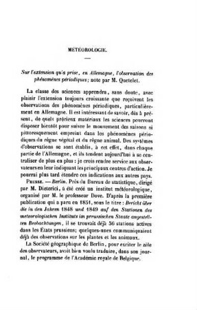 Météorologie : Sur l' extension qu'a prise, en Allemagne, l' observation des phénomènes périodiques