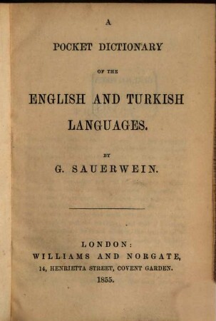 A Pocket Dictionary of the English and Turkish Languages