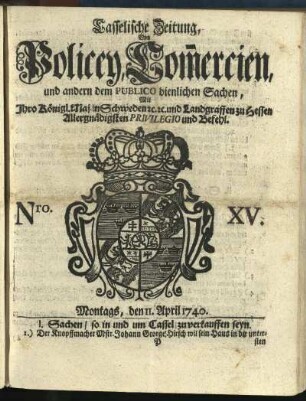 Nro. XV, Montags, den 11. April 1740