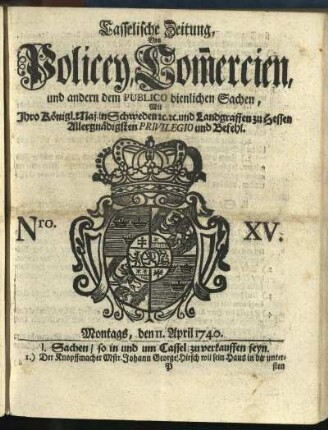 Nro. XV, Montags, den 11. April 1740