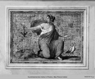 Decken- und Wanddekoration : Wanddekoration mit Allegorien und Tugenden : Sockeldekor mit Grotesken und weiblicher Figur (Prudentia?)