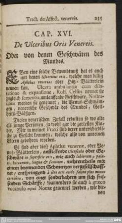 Cap. XVI. De Ulceribus Oris Venereis. Oder von denen Geschwären des Mundes