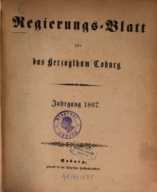 Regierungs-Blatt für das Herzogtum Coburg. 1867, 1867