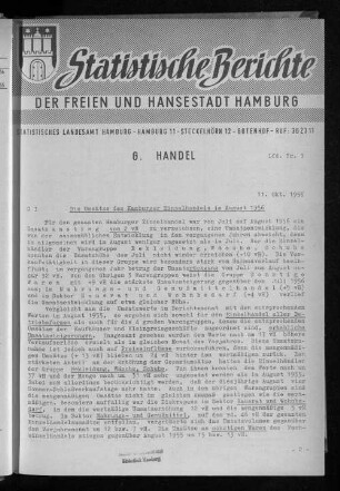 Die Umsätze des Hamburger Einzelhandels im August 1956 : Lfd. Nr. 9