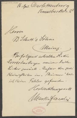 Brief an B. Schott's Söhne : 16.04.1896