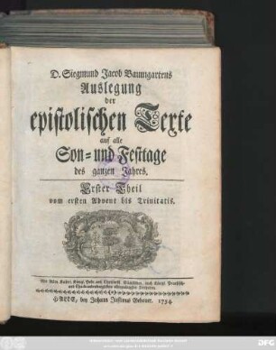 Erster Theil: Vom ersten Advent bis Trinitatis