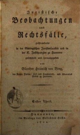 Juristische Beobachtungen und Rechtsfälle, 1