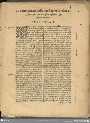 Ad Potentissimum Galliarum Regem Carolum VI. Adhortio, ut Ecclesiam reformet, & schismati mediatur. Epistola I.