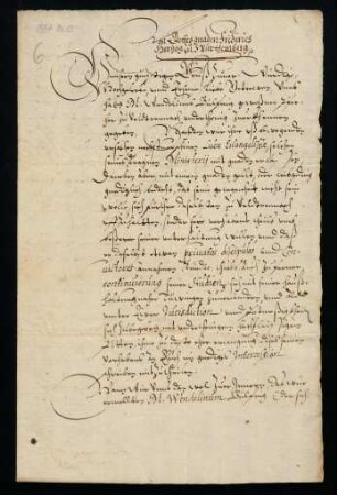 Reskript: Fürsprache für Wendelin Bülfing [Bilfing / Vuilfinger / Bilfinger, Johann Wendelin], ehemals Pfarrer zu Feldrennach, zu Aufnahme, 1597.