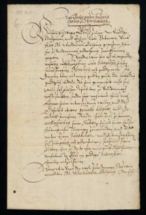 Reskript: Fürsprache für Wendelin Bülfing [Bilfing / Vuilfinger / Bilfinger, Johann Wendelin], ehemals Pfarrer zu Feldrennach, zu Aufnahme, 1597.