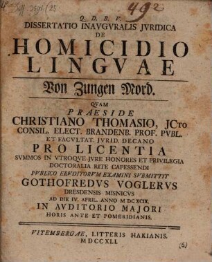 Diss. inaug. iur. de homicidio linguae