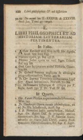 E. Libri Philosophici Et Ad Historiam Litterariam Pertinentes.