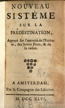 Nouveau sistème sur la prédestination