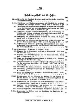 Inhaltsverzeichnis des 12. Heftes