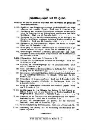 Inhaltsverzeichnis des 12. Heftes