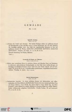 I. Gemälde (Nr. 1-69)