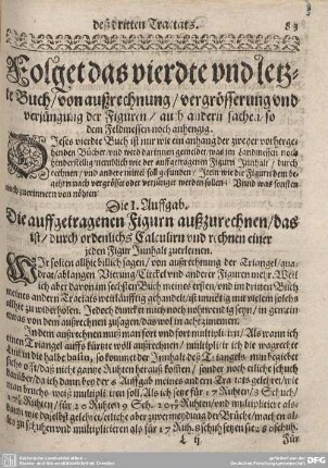 Folget das vierdte und letzte Buch/vib außrechung/vergrösserung und verjüngung der Figuren/auch andern sachen/so dem Feldmessen noch anhengig.