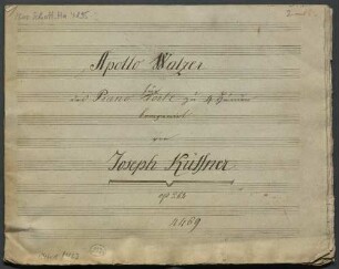 Apollo-Walzer, pf 4hands, op. 264, HenK 264, G-Dur - BSB Mus.Schott.Ha 4195-2 : [title page:] Apollo Walzer // für // das Piano Forte zu 4 Händen // komponirt // von // Joseph Küffner // op. 264 // 4469
