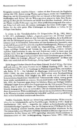 Burgard, Edith ; Diercks, Herbert ; Zahrndt, Rose-Marie :: Rudolf Klug, ein Lehrer paßt sich nicht an, mit einem Vorwort von B. Halfpap, (Hamburger im Widerstand gegen Hitler, Antifaschistische Reihe, 2) : Hamburg, VVN-Bund der Antifaschisten, 1982