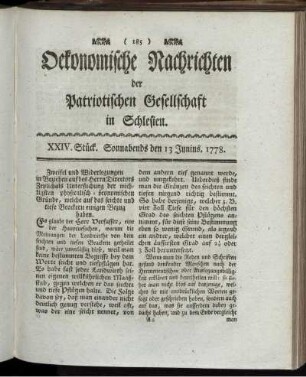 XXIV. Stück. Sonnabends den 13 Junius. 1778.