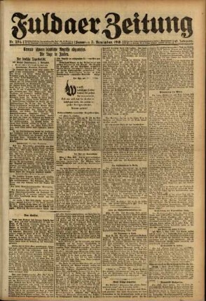 Erste Ausgabe vom Samstag, den 02. November 1918.