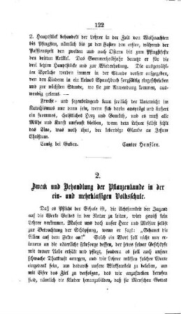 Zweck und Behandlung der Pflanzenkunde in der ein- und mehrklassigen Volksschule
