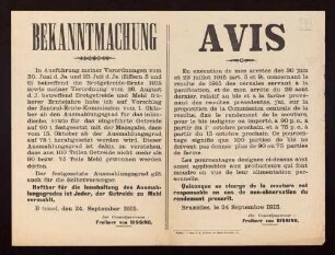 "Bekanntmachung". Festsetzung des Ausmahlungsgrades für Getreide im besetzten Gebiet Belgiens
