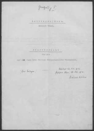 Dettingen/Erms mit Kappishäusern: Pfarrbericht 1940