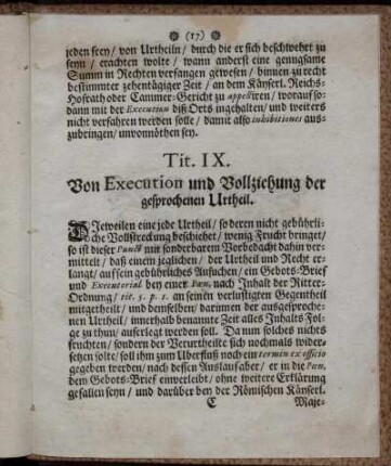 Tit IX. Von Execution und Vollziehung der gesprochenen Urtheil