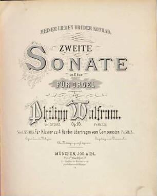 Zweite Sonate in E-Dur für Orgel : op. 10
