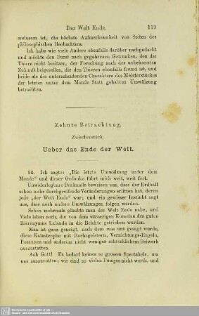 Zehnte Betrachtung. Ueber das Ende der Welt