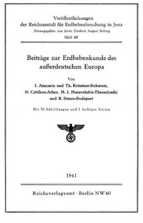 40: Beiträge zur Erdbebenkunde des außerdeutschen Europa